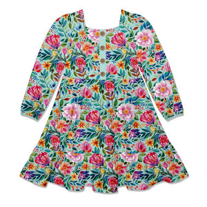 Kids Mint Becky Floral Square-Neck Button-Front Tiered Dress - Millieloveslily.com