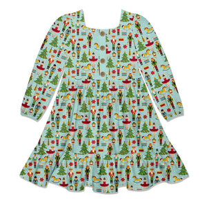 Kids Mint Christmas Cheer Square-Neck Button-Front Tiered Dress - Millieloveslily.com