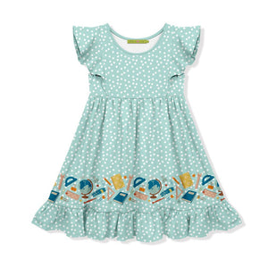 Kids Mint Dot Classroom Angel-Sleeve Dress - Millieloveslily.com
