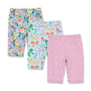 Kids Mint Floral,Bow & Pink Dot 3 - Pack Bike Short Set - Millieloveslily.com