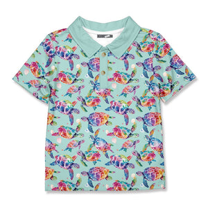 Kids Mint Tie Dye Turtles Polo - Millieloveslily.com