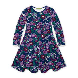 Kids Navy Casey Floral Yoke A-Line Dress - Millieloveslily.com
