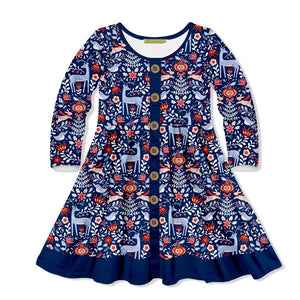 Kids Navy Darling Deer Button-Front A-Line Dress - Millieloveslily.com