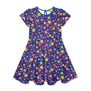 Kids Navy Floral Fiesta Fit'n Flare Dress - Millieloveslily.com