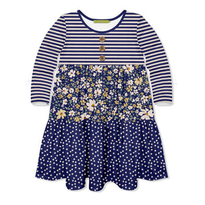 Kids Navy Floral Tiered Button-Front Dress - Millieloveslily.com