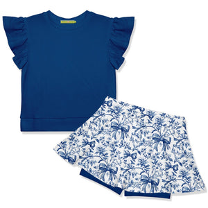 Kids Navy Fr Terry Top & Bow Printed Skort Set - Millieloveslily.com