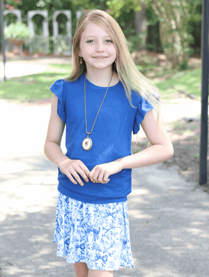 Kids Navy Fr Terry Top & Bow Printed Skort Set - Millieloveslily.com