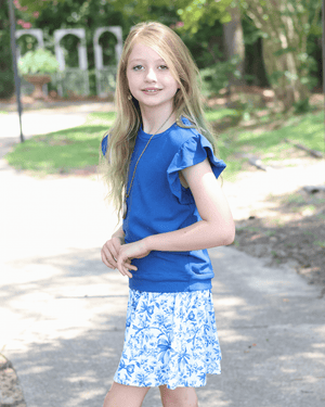Kids Navy Fr Terry Top & Bow Printed Skort Set - Millieloveslily.com