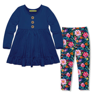 Kids Navy Long-Sleeve Top & Becky Floral Leggings - Millieloveslily.com