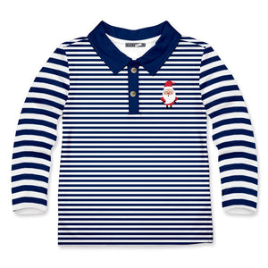 Kids Navy & White Stripe Santa Long Sleeve Polo - Millieloveslily.com
