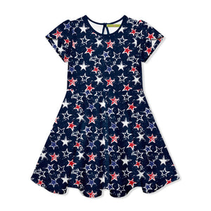 Kids Navy,Red Stars Fit'n Flare Dress - Millieloveslily.com