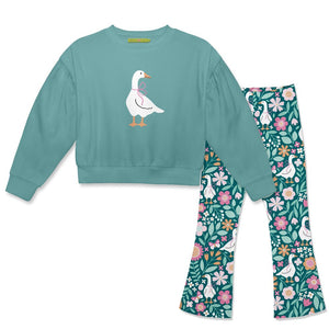 Kids Nile Blue Crewneck Sweatshirt & Ducks Flare Leggings - Millieloveslily.com