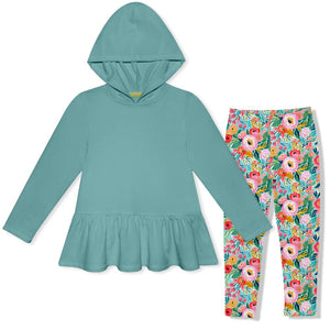 Kids Nile Blue Ruffle-Hem Hoodie & New Beginning Floral Leggings - Millieloveslily.com
