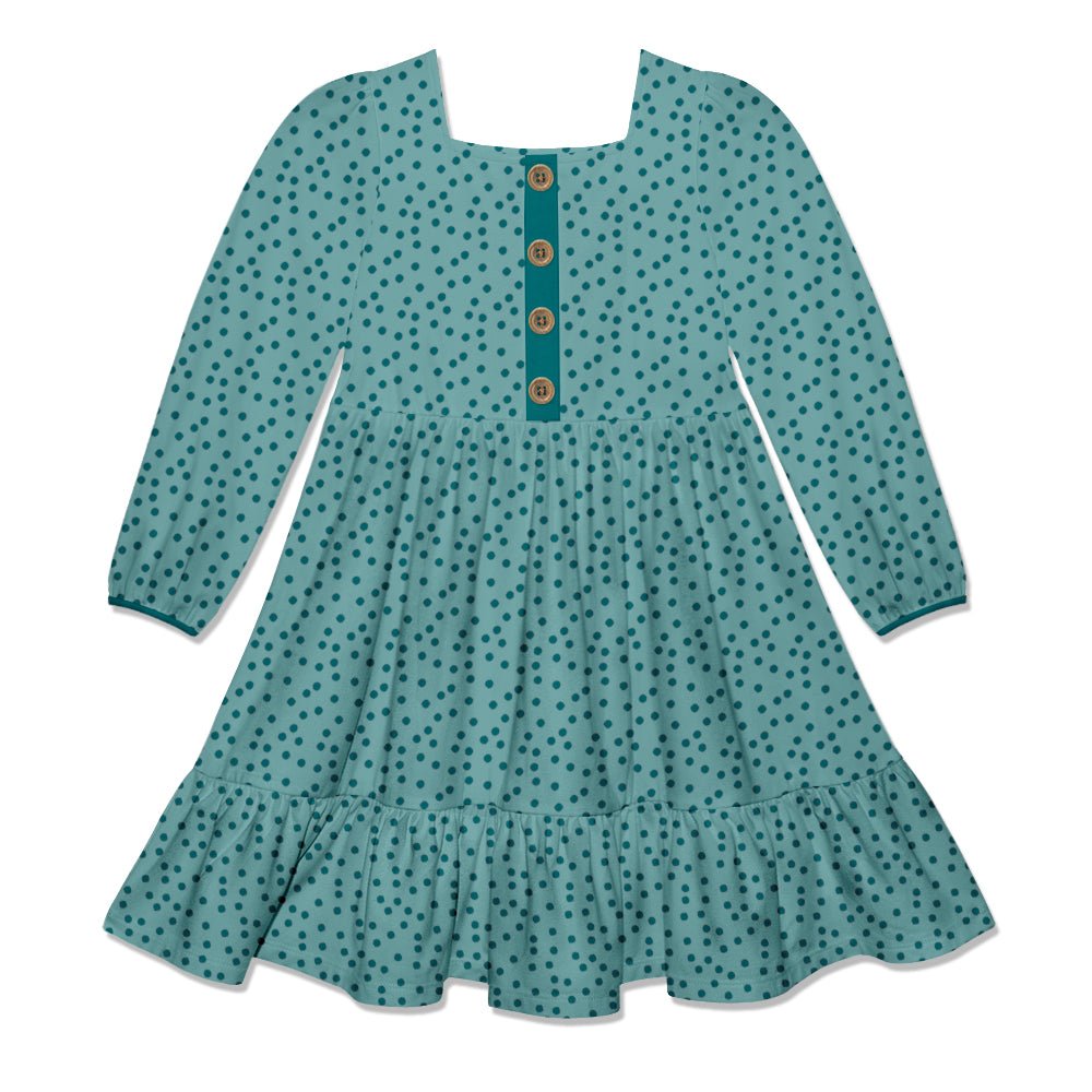 Kids Nile Blue & Teal Dot Square-Neck Button-Front Tiered Dress - Millieloveslily.com