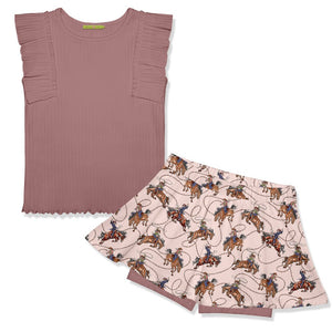 Kids Nostalgia Rose Ribbed Ruffle Sleeveless Top & Rodeo Skort Set - Millieloveslily.com