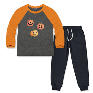 Kids cotton blend Orange & Charcoal Pumpkin Long-Sleeve Tee & Joggers - Millieloveslily.com