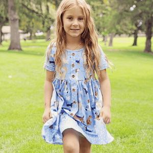 Kids Periwinkle Dog Park Button - Up A - Line Dress - Millieloveslily.com