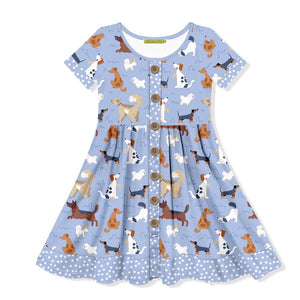 Kids Periwinkle Dog Park Button - Up A - Line Dress - Millieloveslily.com