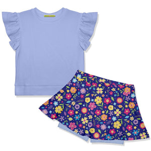 Kids Periwinkle Fr Terry Top & Floral Fiesta Skort - Millieloveslily.com