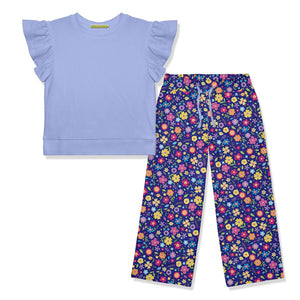 Kids Periwinkle Fr Terry Top & Floral Fiesta Wide Leg Pants - Millieloveslily.com