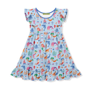 Kids Periwinkle Mermaid Sea Angel - Sleeve Dress on a white background, front - Millieloveslily.com