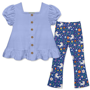 Kids Periwinkle Puff - Sleeve Top & Unicorn Prance Flare Leggings - Millieloveslily.com