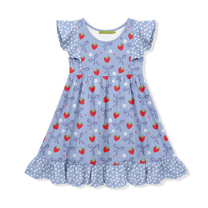 Kids Periwinkle Strawberries & Bows Angel - Sleeve Dress - Millieloveslily.com