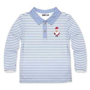 Kids Periwinkle Stripe Santa Long-Sleeve Polo - Millieloveslily.com