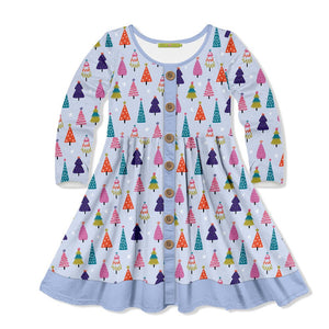 Kids Periwinkle Tree Farm Button-Front A-Line Dress - Millieloveslily.com