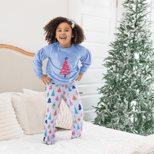 Kids Periwinkle Velour Sweatshirt & Tree Farm Flare Leggings - Millieloveslily.com
