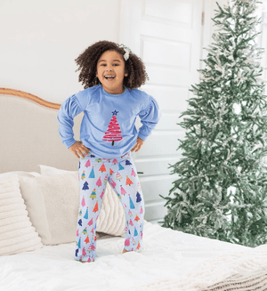 Kids Periwinkle Velour Sweatshirt & Tree Farm Flare Leggings - Millieloveslily.com