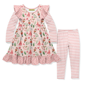 Kids Pink Christmas Nutcracker Dress & Stripe Leggings - Millieloveslily.com
