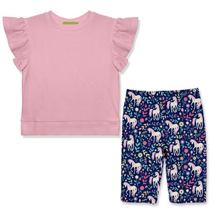 Kids Pink Fr Terry Top & Lucky Unicorn Bike Shorts - Millieloveslily.com