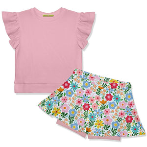 Kids Pink Fr Terry Top & Summer Floral Skort - Millieloveslily.com