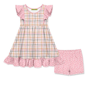Kids Pink Halloween Check Dress & Shorts Set - Millieloveslily.com