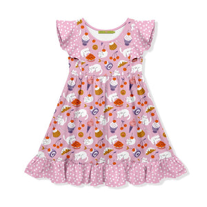 Kids Pink Kitties & Confections Angel - Sleeve Dress - Millieloveslily.com