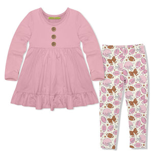 Kids Pink Long-Sleeve Top & Football & Bows Leggings - Millieloveslily.com