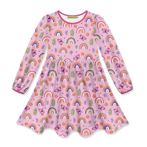 Kids Pink Rainbow Garden Long-Sleeve Dress - Millieloveslily.com