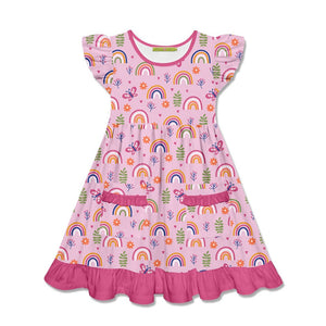 Kids Pink Rainbow Garden Patch - Pocket Angel - Sleeve Dress - Millieloveslily.com