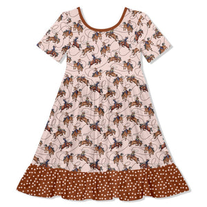 Kids Pink Rodeo Ruffle-Hem Dress - Millieloveslily.com
