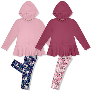 Kids Pink & Slate Rose Ruffle-Hem Hoodie & Lucky Unicorn Leggings Set - Millieloveslily.com