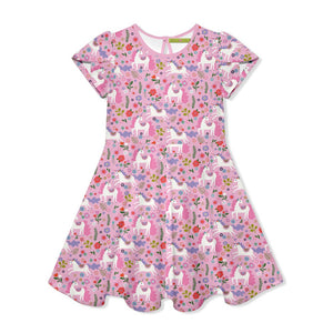 Kids Pink Unicorn Fit'n Flare Dress - Millieloveslily.com