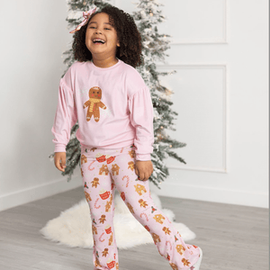 Kids Pink Velour Sweatshirt & Gingerbread Flare Leggings - Millieloveslily.com