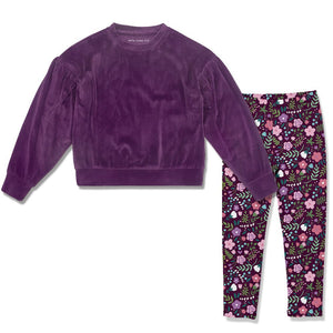 Kids Plum Ribbed Velour Sweatshirt & Selma Floral Leggings - Millieloveslily.com