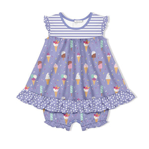 Kids Purple Ice Cream&Sprinkles Skirted Bubble Romper - Millieloveslily.com
