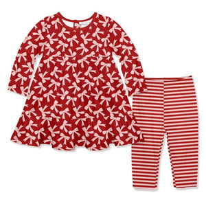 Kids Red Christmas Bows Babydoll Dress & Leggings - Millieloveslily.com