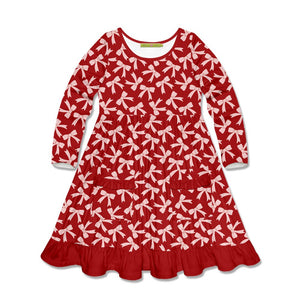 Kids Red Christmas Bows Patch-Pocket A-Line Dress - Millieloveslily.com