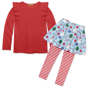 Kids Red Ribbed Top & Holiday Things Skirted Leggings - Millieloveslily.com