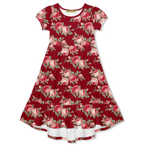 Kids Red Rose Midi - Length Hi - Low Dress - Millieloveslily.com