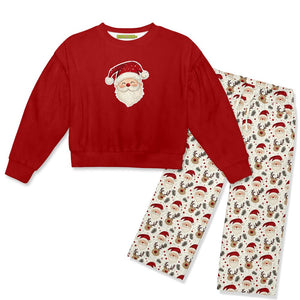 Kids Red Velour Sweatshirt & Vintage Santa Wide-Leg Pants - Millieloveslily.com
